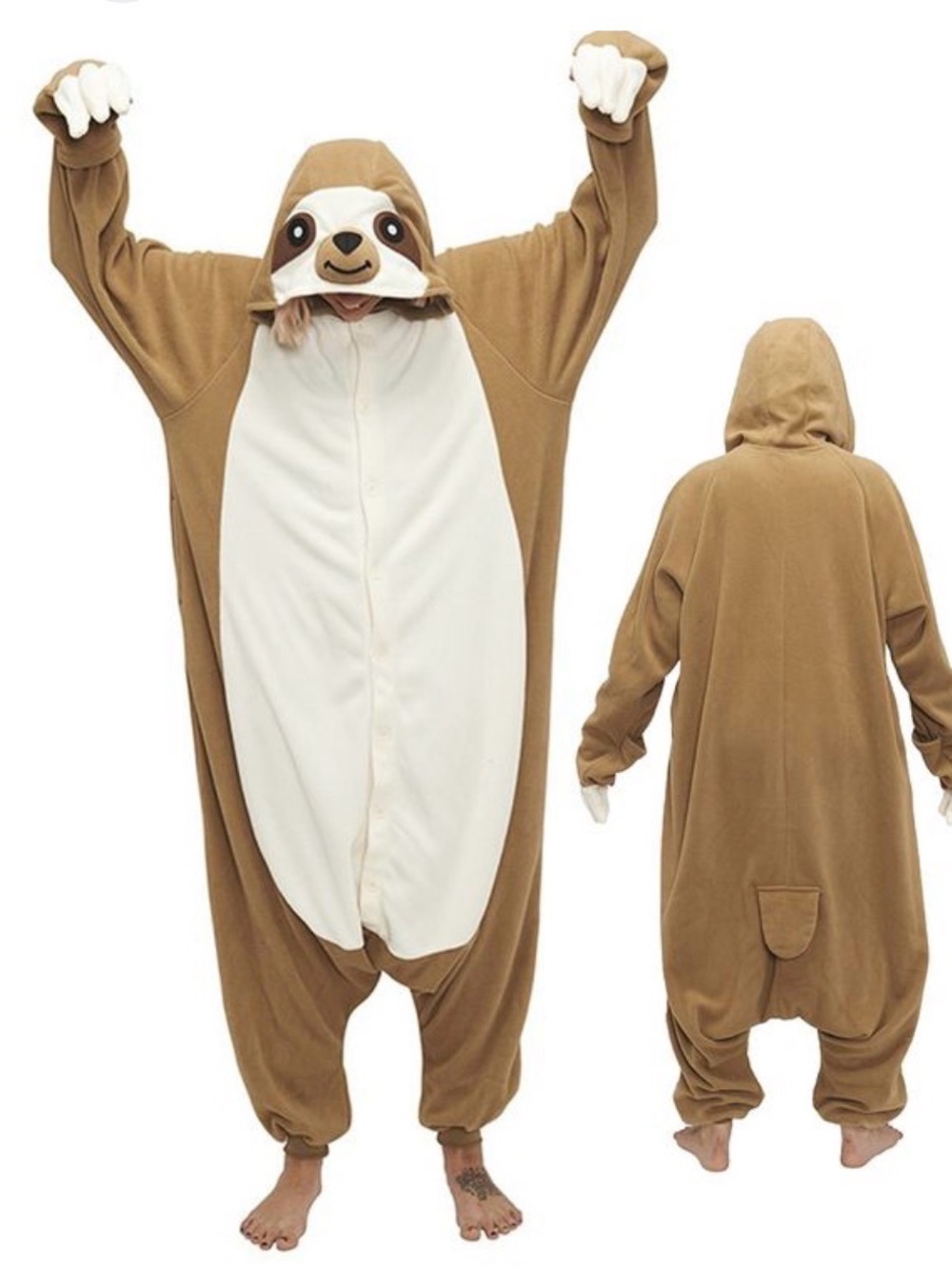 Brown Sloth Hooded Costume onsie - Cozy Plush Jumpsuit
